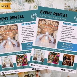 DIY Event Verleih Service Flyer | Brand Awareness Event Planung Flyer | Personalisierbarer Party-Flyer | CANVA Eventtechnik Flyer