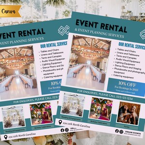 DIY event rental services flyer | brand awareness event planning flyer | Customizable party Flyer | CANVA event equipment Flyer