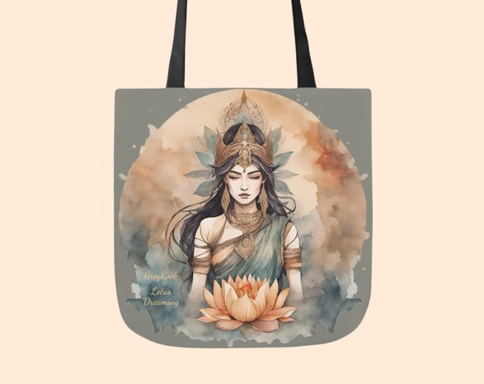 Grey Rock "Lotus Dreaming" Canvas Tote Bag, 5-Color Straps