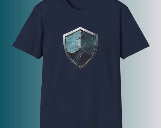 Grey Rock Shield T-Shirt | Empowerment and Resilience | Unisex Softstyle T-Shirt