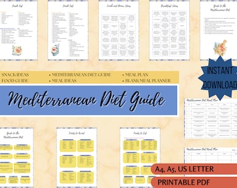 Planejador de dieta mediterrânea, guia alimentar mediterrâneo, lista de compras, plano de refeições saudáveis para o coração, receitas para perder peso, nutrição, saúde do cérebro