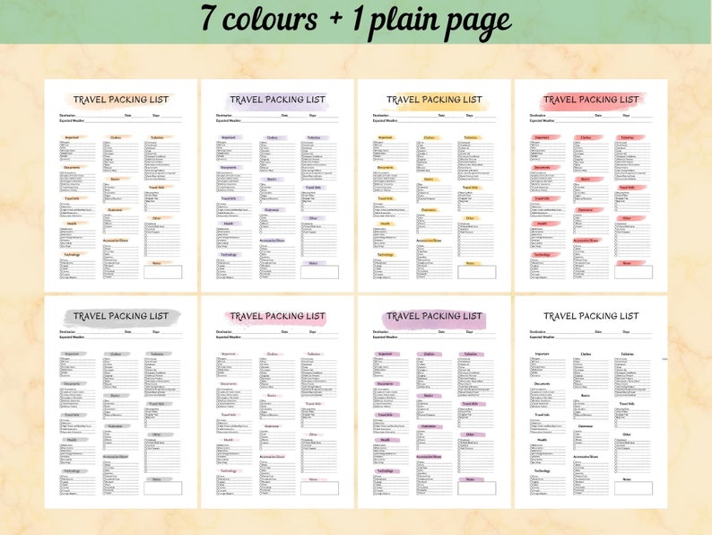Travel Packing List Printable Bundle, Vacation Packing List Digital ...