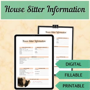 House Sitter Information Digital, Home Sitter Instructions Printable, Fillable Pet Sitter Handbook, PDF Pet Sitter Notes Editable