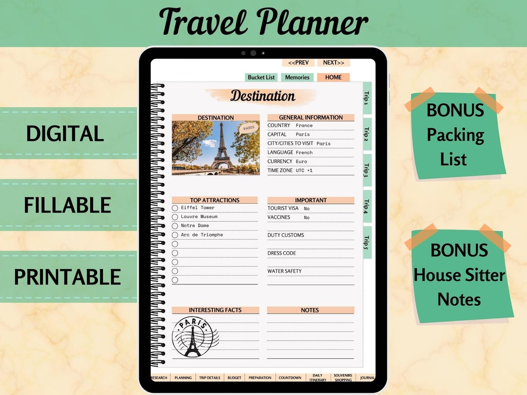 Digital Travel Planner Bundle: Printable Vacation Journal (A4, A5, US ...