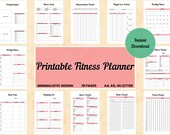 Pink Fitness Planner Printable, Workout Journal Digital, Weight Loss Tracker PDF, Exercise Planner, Activity Log, Meal Planner