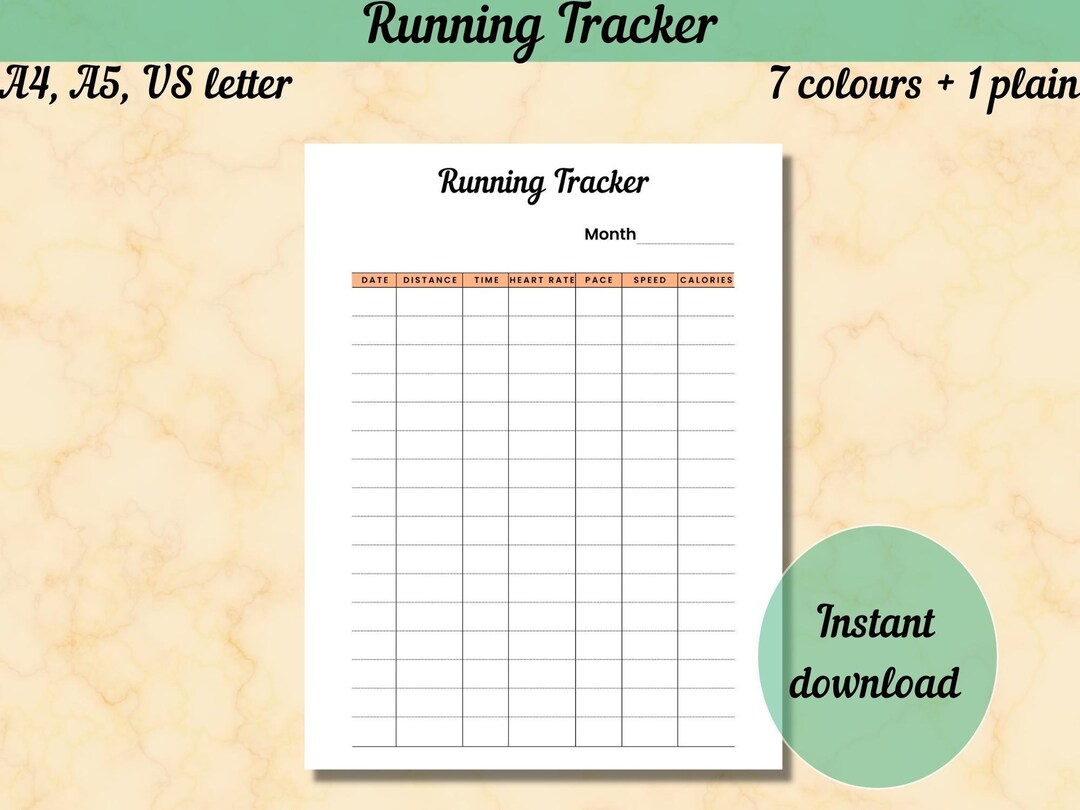 Running Tracker Printable Fitness Planner Digital Workout - Etsy