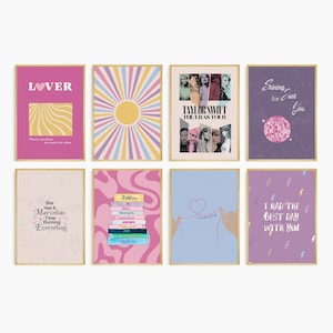 Eras print set of 8, TTPD print, swiftie gift, folklore print, mirrorball poster, lover print, knew you were trouble, girl birthday gift