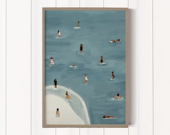 Tiny People Swimming wall art | Swimming Pool Print | Tiny People Summer Art | Modern Home Decor | Surfers Wall Poster | Pool Art Print