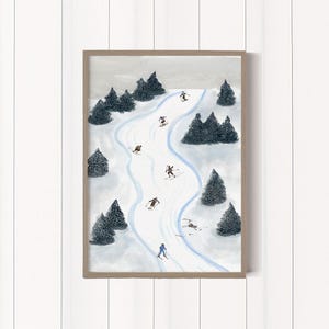 Arte mural de esquí invernal: impresión de montaña nevada de inspiración vintage, póster de esquí nórdico, decoración de paisaje alpino, deportes de invierno