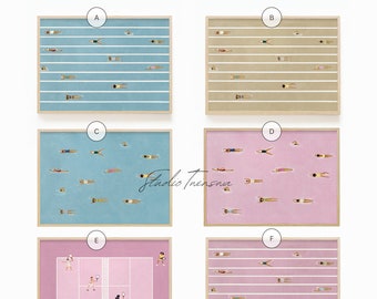 Minimalist Swimming Art Print Set – Tiny People Giclée Decor