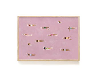 Pink Swimmers Print – Minimalist Beach House Art (Digital Download)