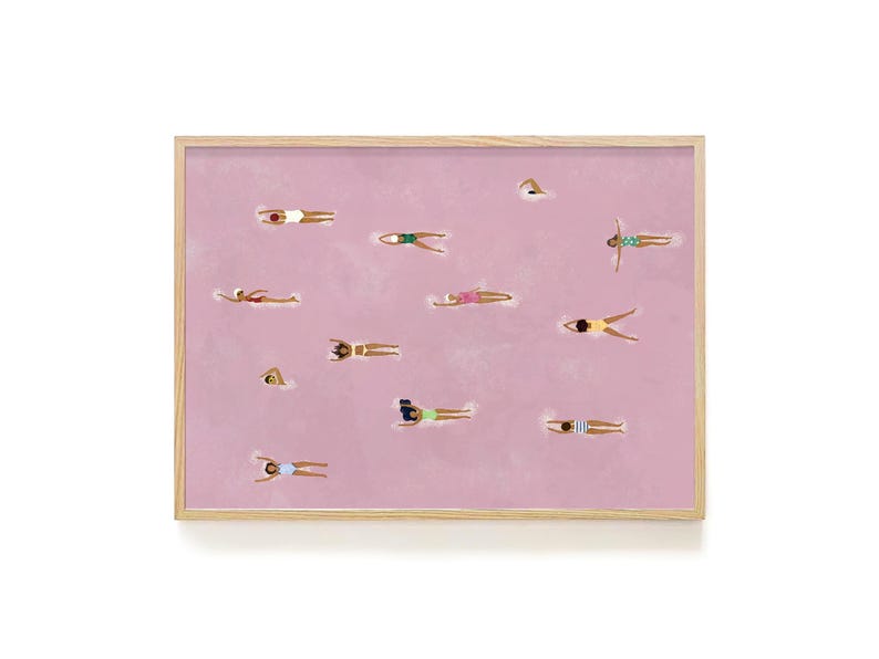 Swimming Pool Art Print | Framed Dorm Wall Decor | Pink Bedroom Poster | Girl’s Room Art | Bondi Beach Summer Print | Pool Wall Art