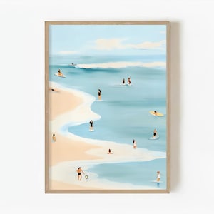 Beach Scene Watercolor Print, Coastal Wall Art, Modern Beach House Decor, Summer Ocean Print, Minimalist Seaside Art