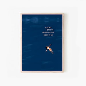 Retro Swimming wall art, Swimming Pool Print, Tiny Figures Print, Minimalist Wall Decor, Dorm art print, Blue Art Print, blue wall art