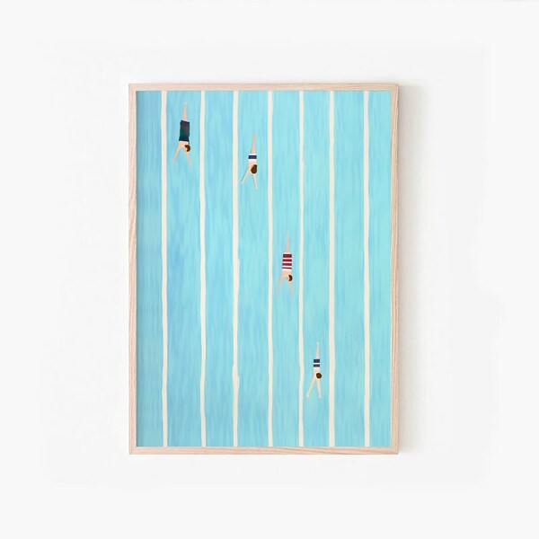 Retro Swimming Art, Swimming Pool Wall Art, Swimming pool Print, Minimalist Wall Decor, Dorm art print, Blue Art Print, blue wall art