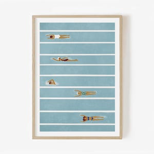 Swimming Pool Art Print, Blue Lap Lane Wall Art, Modern Pool Decor, Minimalist Swimmer Gift, Contemporary Beach House Print, Pool Art