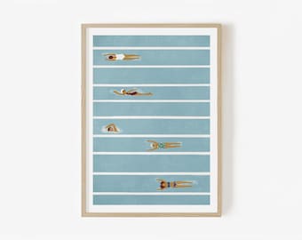 Blue Swimming Pool Art Print, Coastal Modern Decor