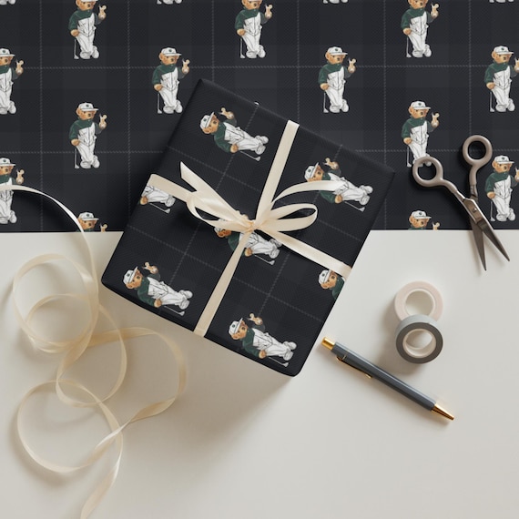 Navy Polo Bear Golf Wrapping Paper – Preppy Gift Wrap Set of 3 Sheets
