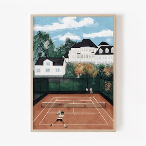 Arte de parede de tênis vintage, arte de parede de quadra de tênis retrô | Impressão de Grand Slam vintage | Decoração de fã de tênis