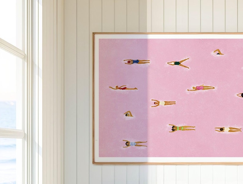 Original Version*| Swimming Pool Art Print | Framed Dorm Wall Decor | Pink Bedroom Poster | Girl’s Room Art | Bondi Beach Summer Print | Pool Wall Art