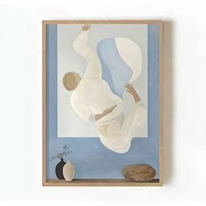 Arte murale figurativa moderna – Stampa minimalista neutra in blu e beige – Poster con download digitale