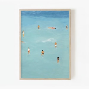 Arte de pared de playa de verano / Arte de pared minimalista para decoración de dormitorio / Póster de arte azul lindo / Impresión para dormitorio enmarcada o sin marco / Arte de pared de playa