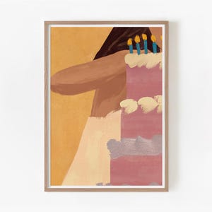 Abstract Cake Art Print - Modern Kitchen Wall Art - Vibrant Birthday Cake Illustration
