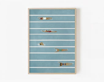 Retro Swimming Art, Swimming Pool Wall Art, Swimming pool Print, Minimalist Wall Decor, summer print, sea poster, swim print, Wall art