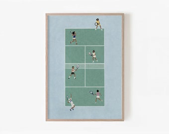 Retro Tennis Court Art Print | Vintage Sports Decor (Digital Download)