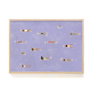 Póster de nadador, impresión artística, decoración de habitación infantil, estilo Fine Little Day, impresión de nadador, decoración de casa de piscina, arte de vibraciones de verano