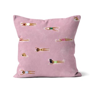 Pink Swimmers Throw Pillow, Minimalist Coastal Accent