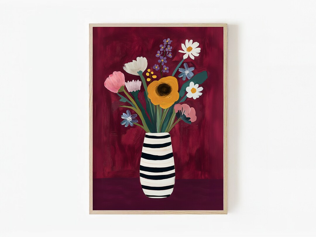 Modern Flower Vase Wall Art Bold Colorful Wall Art Bright Flower Print ...