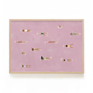Pink Swimming Pool Art Print, Summer Swimmers Poster, Beach House Decor