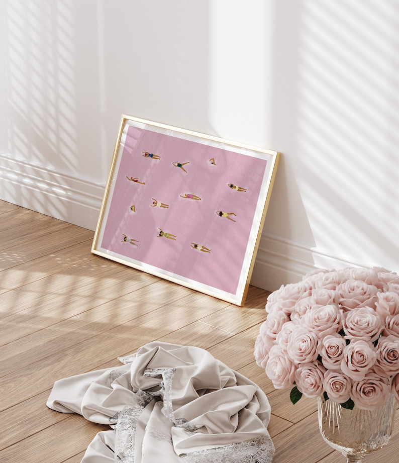 Original Version*| Swimming Pool Art Print | Framed Dorm Wall Decor | Pink Bedroom Poster | Girl’s Room Art | Bondi Beach Summer Print | Pool Wall Art