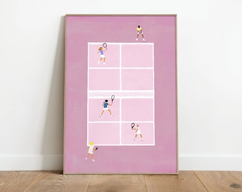 Retro tennis Art, Tennis retro print, small people art, Minimalist Wall Decor, Tennis Print, pink Art Print Download, pink wall art