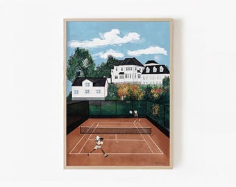Tennis Poster Digital Download | Modern Tennis Court Art | Printable Sports Decor 30x40 | Instant Wall Art
