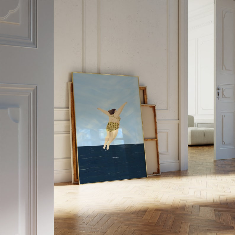 Cute Summer Wall Art, Swimming Pool Art, Swim Diving Print, Minimalist