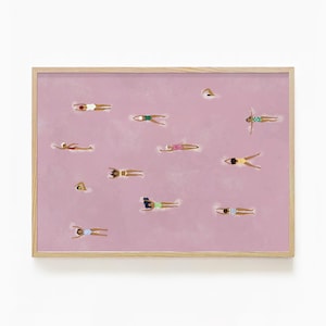 Impresión artística de piscina / Decoración de pared enmarcada para dormitorio / Póster rosa para dormitorio / Arte para habitación de niña / Impresión de verano en Bondi Beach / Arte de pared de piscina