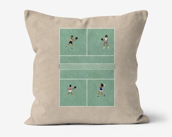 Pickleball Linen Pillow, Women's Pickleball Doubles Court Art