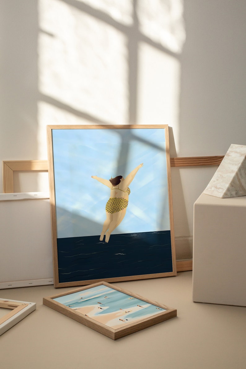 Cute Summer Wall Art, Swimming Pool Art, Swim Diving Print, Minimalist