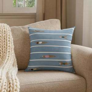 Swimmer Throw Pillow - Blue Swimming Pool Coastal Cushion