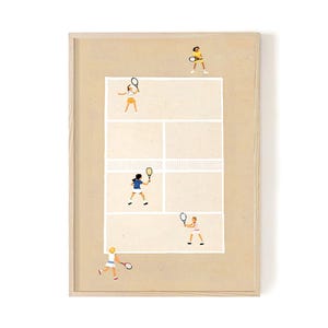 Arte de parede para quadra de tênis – Impressão esportiva minimalista | Pôster de tênis neutro | Download digital instantâneo