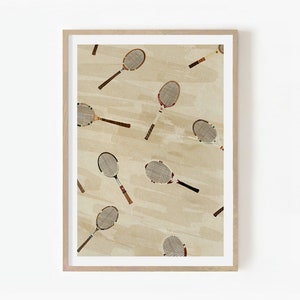 Arte de parede de raquete de tênis vintage | Impressão de tênis Grand Slam | Decoração de parede retrô | Arte de tênis 18x24 ou emoldurada | Presente para fãs de esportes | Arte de tênis