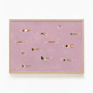 Updated version| Swimming Pool Art Print | Framed Dorm Wall Decor | Pink Bedroom Poster | Girl’s Room Art | Bondi Beach Summer Print | Pool Wall Art