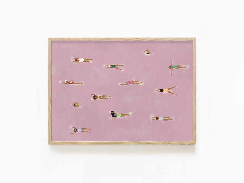 Updated version| Swimming Pool Art Print | Framed Dorm Wall Decor | Pink Bedroom Poster | Girl’s Room Art | Bondi Beach Summer Print | Pool Wall Art
