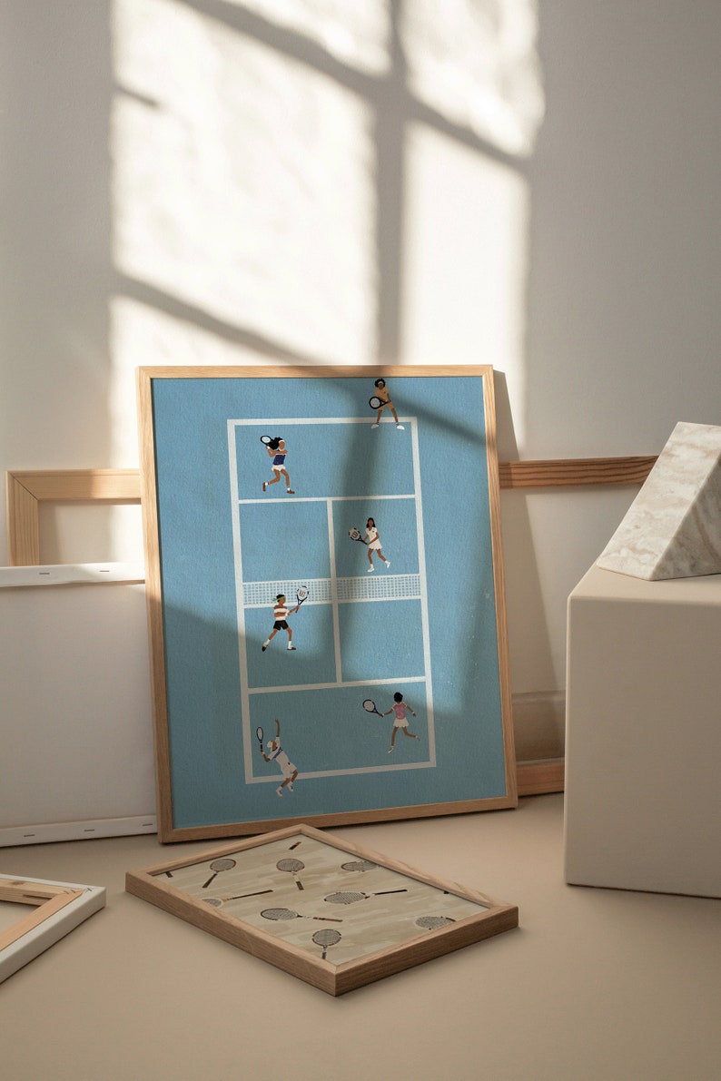 Vintage Tennis Wall Art Set of 2 Retro Sports Wall Decor Unframed