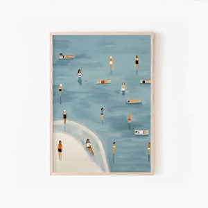 Cute summer wall art, summer art, summer beach Print, Minimalist Wall Art, Dorm decor, Blue Art Print, blue wall art, white lotus print