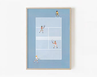 Vintage Blue Tennis Art Print | Retro Summer Sports Wall Decor | Tennis Player Gift | Digital Download | Multiple Sizes