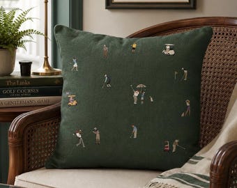 Vintage Golf Course Throw Pillow, Retro Golfer Cushion, Golf Dad Gift