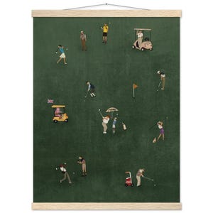 Retro Tiny Golfers Art Print | Minimalist Golf Dad Gift Oak